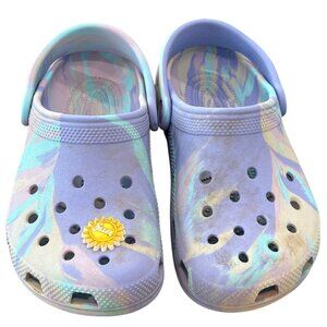 Lilac Tie-Dye Crocs Clog Shoes Multicolor Rubber Size 2 Junior